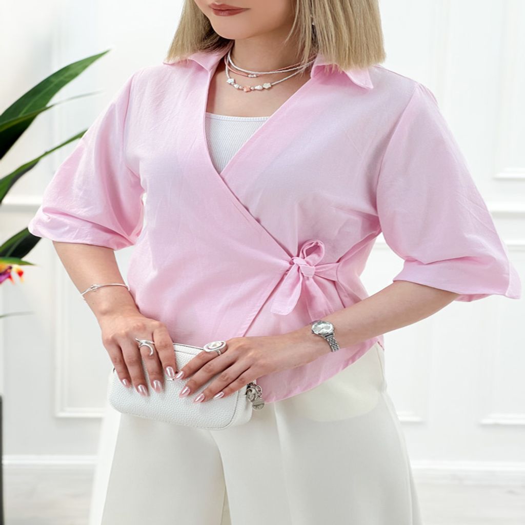 خرید اینترنتی قیمت شومیز یک طرفه یقه هفت زنانه باربی - تاتاتا