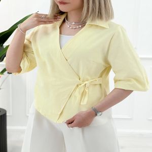 شومیز یک طرفه یقه هفت زنانه باربی - لیمویی