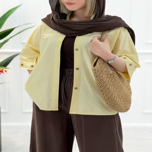 شومیز مانتویی لینن مینا - لیمویی