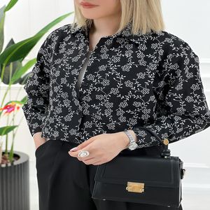 شومیز مانتویی طرحدار شیشه ای آویدا - مشکی