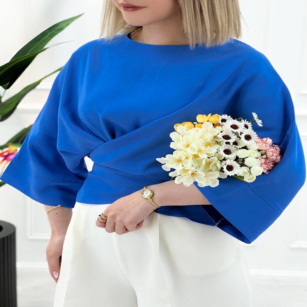 خرید اینترنتی قیمت شومیز چپ و راستی پشت گره ای میترا - آبی تیره - تاتاتا