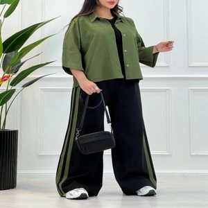 شومیز و شلوار زنانه ست دو خط - سبزتیره