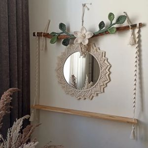 شلف چوبی مکرومه بافی با قاب اینه گلدار