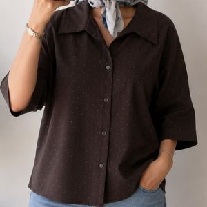 شومیز مانتویی باکسی نگین دوزی ژاکلین تنخور شیک مناسب تمامی استایلها