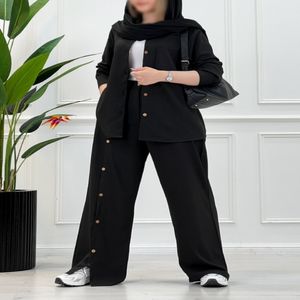 مانتو شلوار ست زنانه ثمین - مشکی