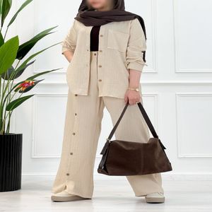 مانتو شلوار ست زنانه ثمین - استخوانی