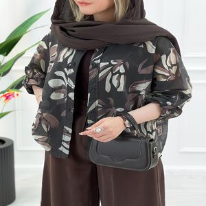 شومیز مانتویی طرح برگ شیلا - مشکی