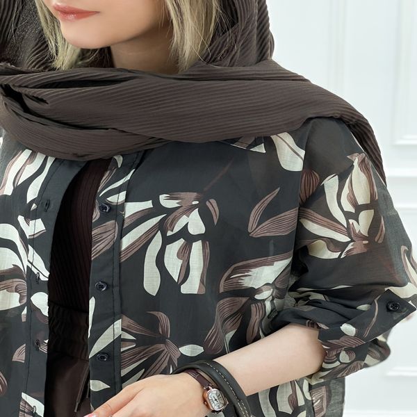 شومیز مانتویی طرح برگ شیلا - مشکی