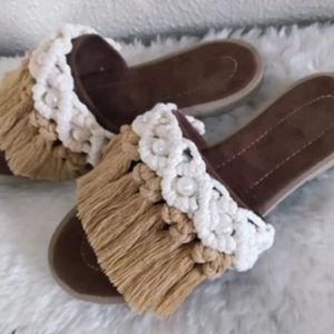 صندل یا دمپایی مکرومه تخت روفرشی