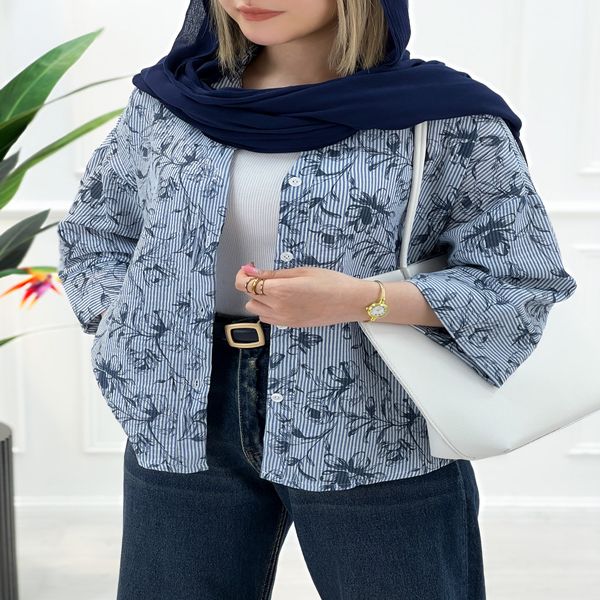 شومیز مانتویی راه راه کاتیا زنانه - سرمه‌ای
