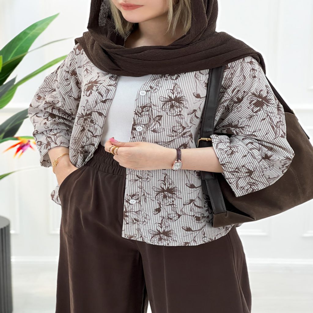 خرید اینترنتی قیمت شومیز مانتویی راه راه کاتیا زنانه - شکلاتی