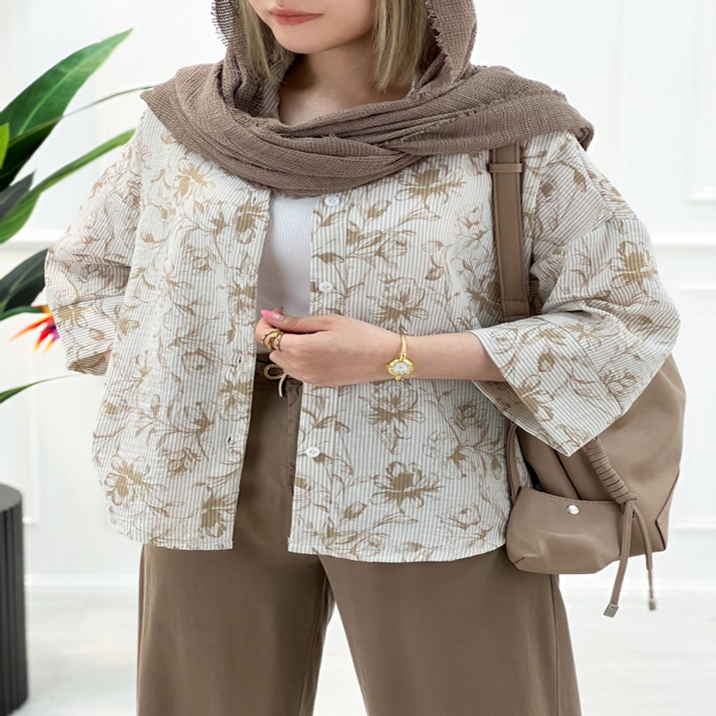 خرید اینترنتی قیمت شومیز مانتویی راه راه کاتیا زنانه - کرم
