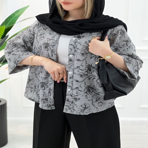 شومیز مانتویی راه راه کاتیا زنانه - مشکی