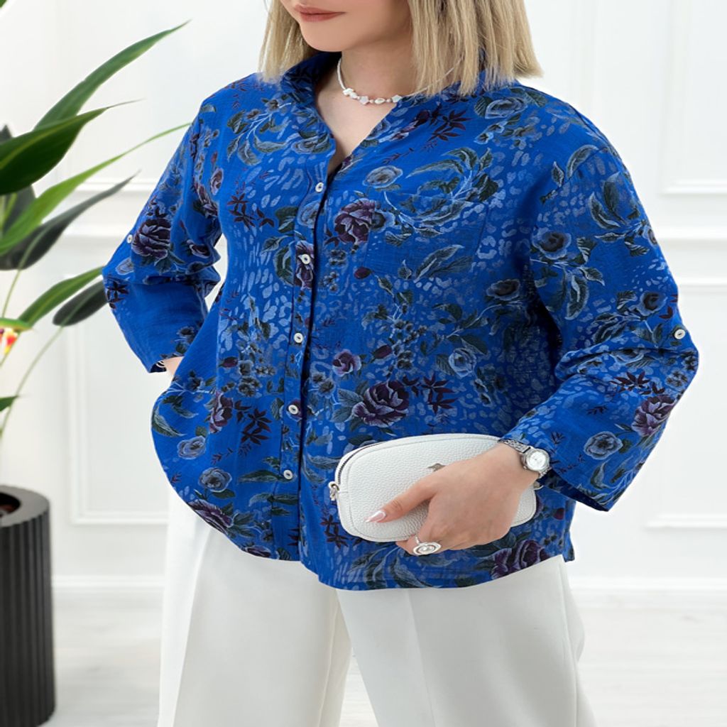 خرید اینترنتی قیمت شومیز خنک تابستانه طرحدار ایتالیایی - آبی تیره