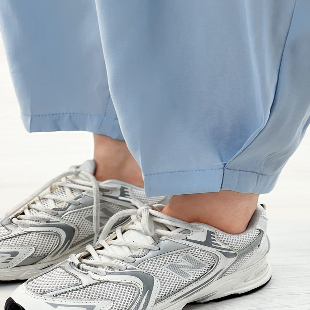 خرید اینترنتی قیمت ست بلوز کراپ و شلوار زنانه مینو - آبی