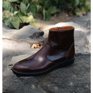 خرید اینترنتی نیم بوت مردانه چرم طبیعی دست دوز مدل آلپاین اسپرت قهوه ای تیره