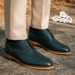 کفش مردانه مجلسی چرم طبیعی دست دوز ویلسون یشمی