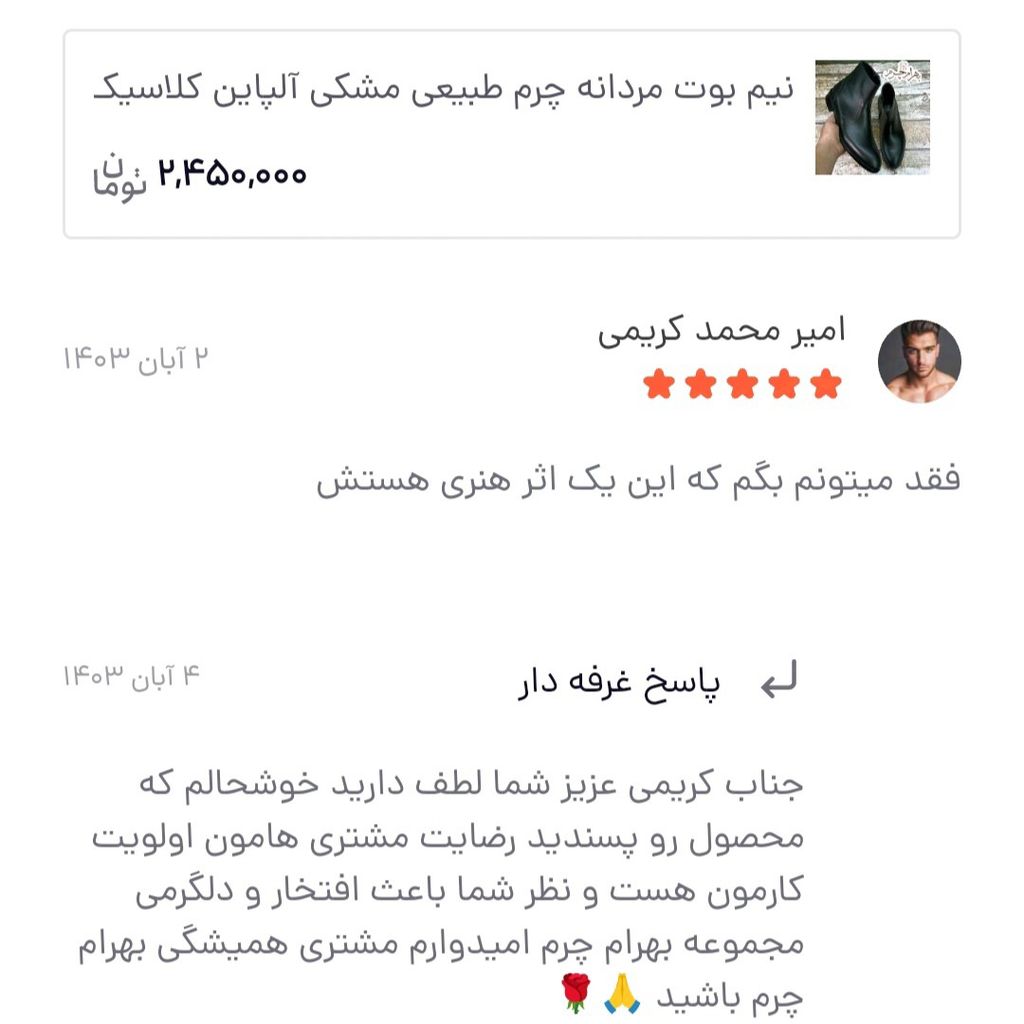 خرید انلاین نیم بوت مردانه چرم طبیعی مشکی آلپاین زیره نچرال