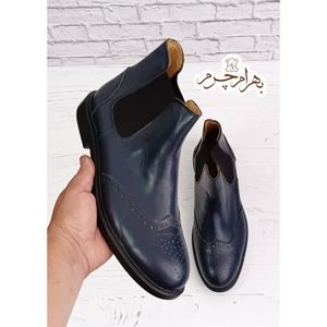 نیم بوت مردانه چرم طبیعی دستدوز کایوت سرمه ای تک سایز
