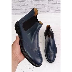 فروش اینترنتی نیم بوت مردانه چرم طبیعی دستدوز کایوت سرمه ای تک سایز