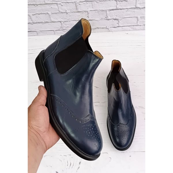 نیم بوت مردانه چرم طبیعی دستدوز کایوت سرمه ای تک سایز