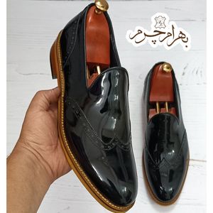 کفش مردانه مجلسی چرم طبیعی مدل سزار ورنی مشکی