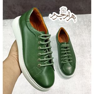 کفش مردانه ونس شیک چرم طبیعی دست دوز مدل تونی سبز
