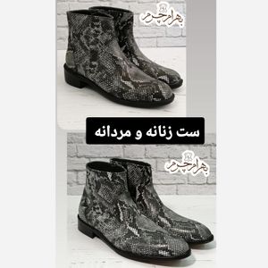 نیم بوت رسمی چرم طبیعی پوست ماری پک 2جفتی زنانه مردانه عمده
