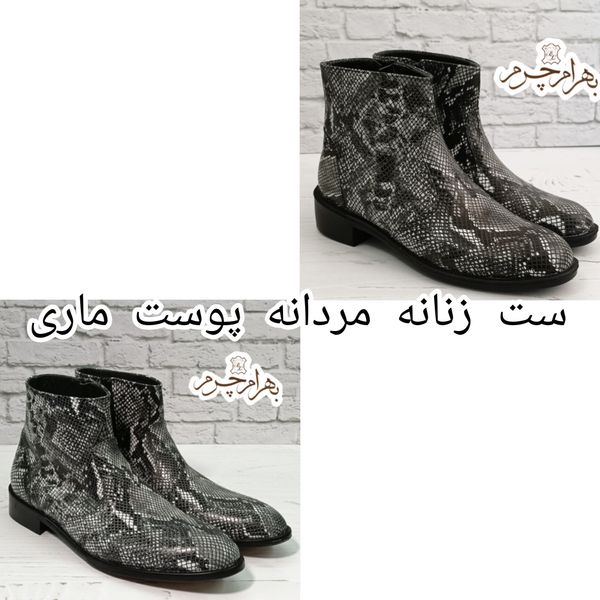 نیم بوت رسمی چرم طبیعی پوست ماری پک 2جفتی زنانه مردانه عمده