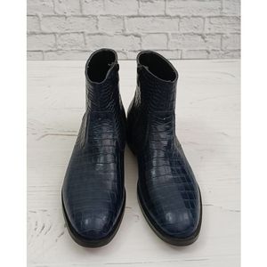 فروش اینترنتی نیم بوت مردانه مجلسی چرم طبیعی آلپاین کروکودیلی سرمه ای تک سایز