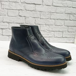 فروش اینترنتی نیم بوت مردانه اسپرت چرم طبیعی مدل برونو سرمه ای تک سایز
