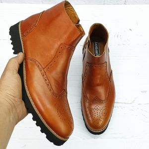 قیمت نیم بوت مردانه اسپرت چرم طبیعی مدل برونو عسلی تک سایز