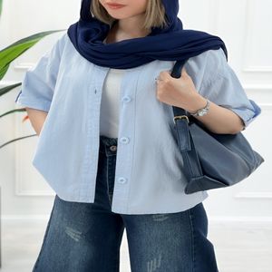 شومیز کوتاه زنانه مرجان - آبی