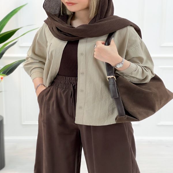 شومیز کژوال زنانه لینن پارمیس - سیمانی
