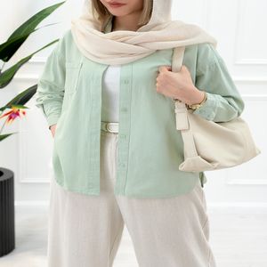شومیز کژوال زنانه لینن پارمیس - سبزتیره