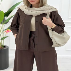 شومیز کژوال زنانه لینن پارمیس - قهوه‌ای‌تیره