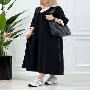 کفتان بلند زنانه یقه انگلیسی مهلا - مشکی