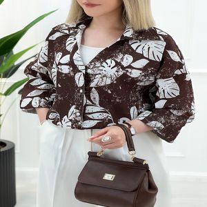 شومیز زنانه طرح هاوایی برگین - شکلاتی