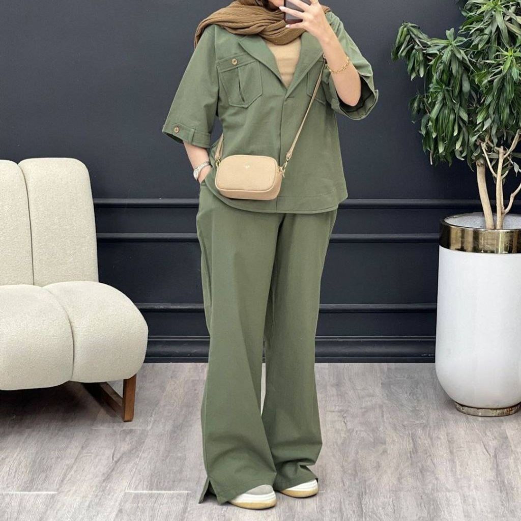 قیمت ارزان ست اسپرت شلوار شیک ترند جنس لنینت فری تا 46