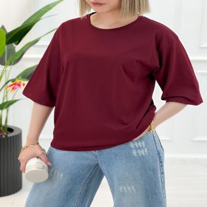 تیشرت زنانه باکسی ساده - زرشکی