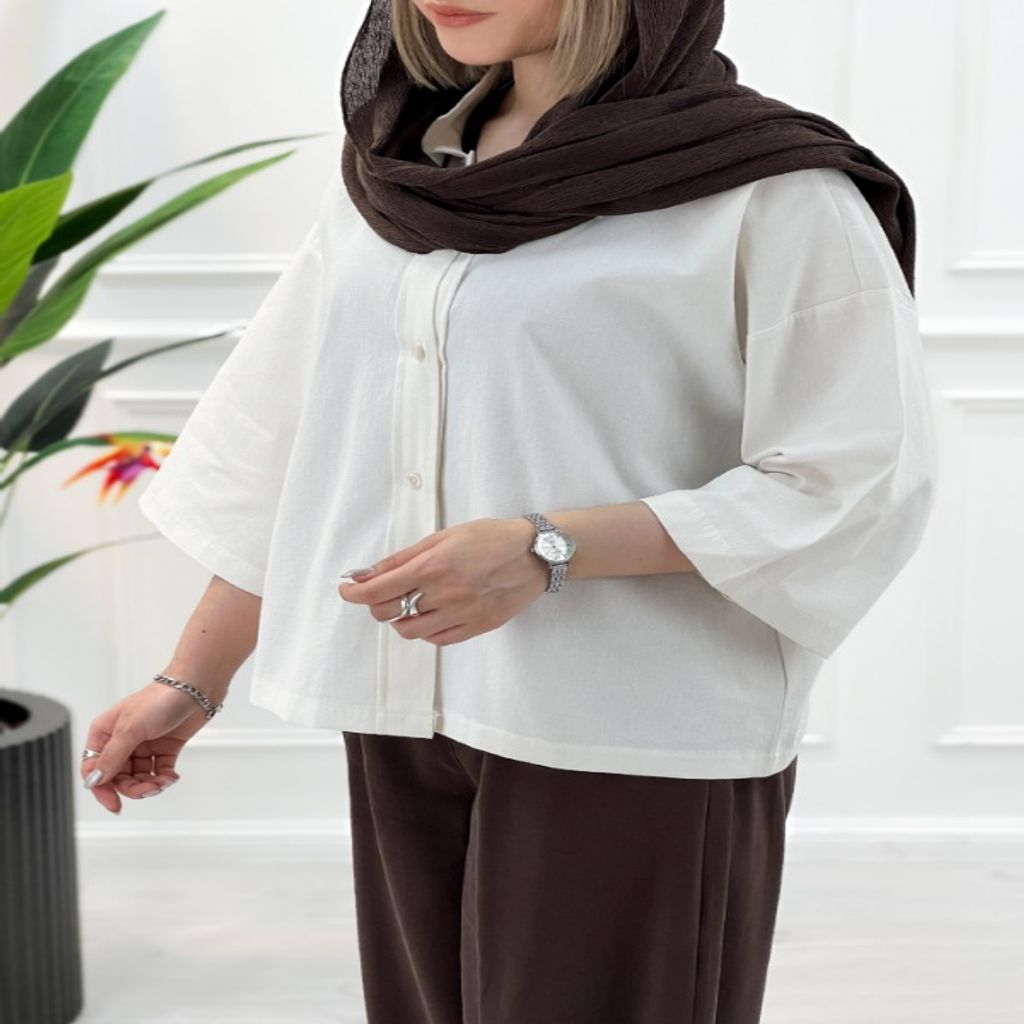 خرید اینترنتی قیمت شومیز زنانه لینن سانیا - استخوانی