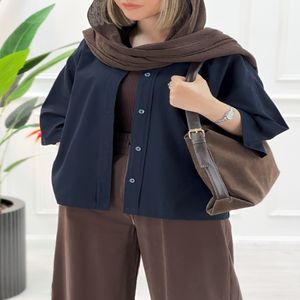 شومیز زنانه لینن سانیا - سرمه‌ای
