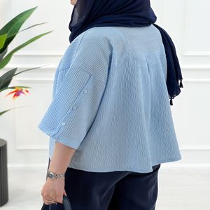 خرید اینترنتی قیمت شومیز زنانه آستین سه ربع مانلی - آبی