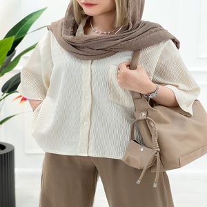 شومیز زنانه آستین سه ربع مانلی - استخوانی