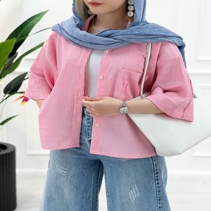 شومیز زنانه آستین سه ربع مانلی - صورتی
