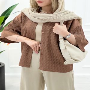 شومیز زنانه آستین سه ربع مانلی - نسکافه‌ای
