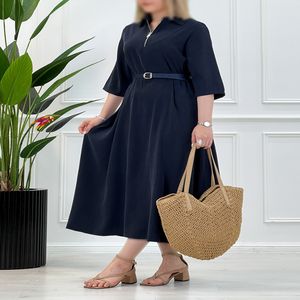 خرید اینترنتی قیمت پیراهن سیلک یقه زیپ - سرمه‌ای