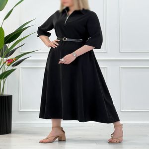 پیراهن سیلک یقه زیپ - مشکی