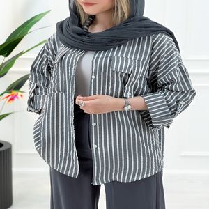 خرید اینترنتی قیمت شومیز مانتویی راه‌راه مایسا