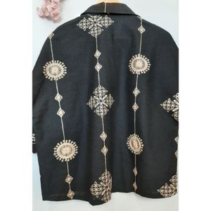 خرید اینترنتی قیمت شومیز زنانه مشکی لینن درجه 1 فری سایز از 38 تا 46 کد 2